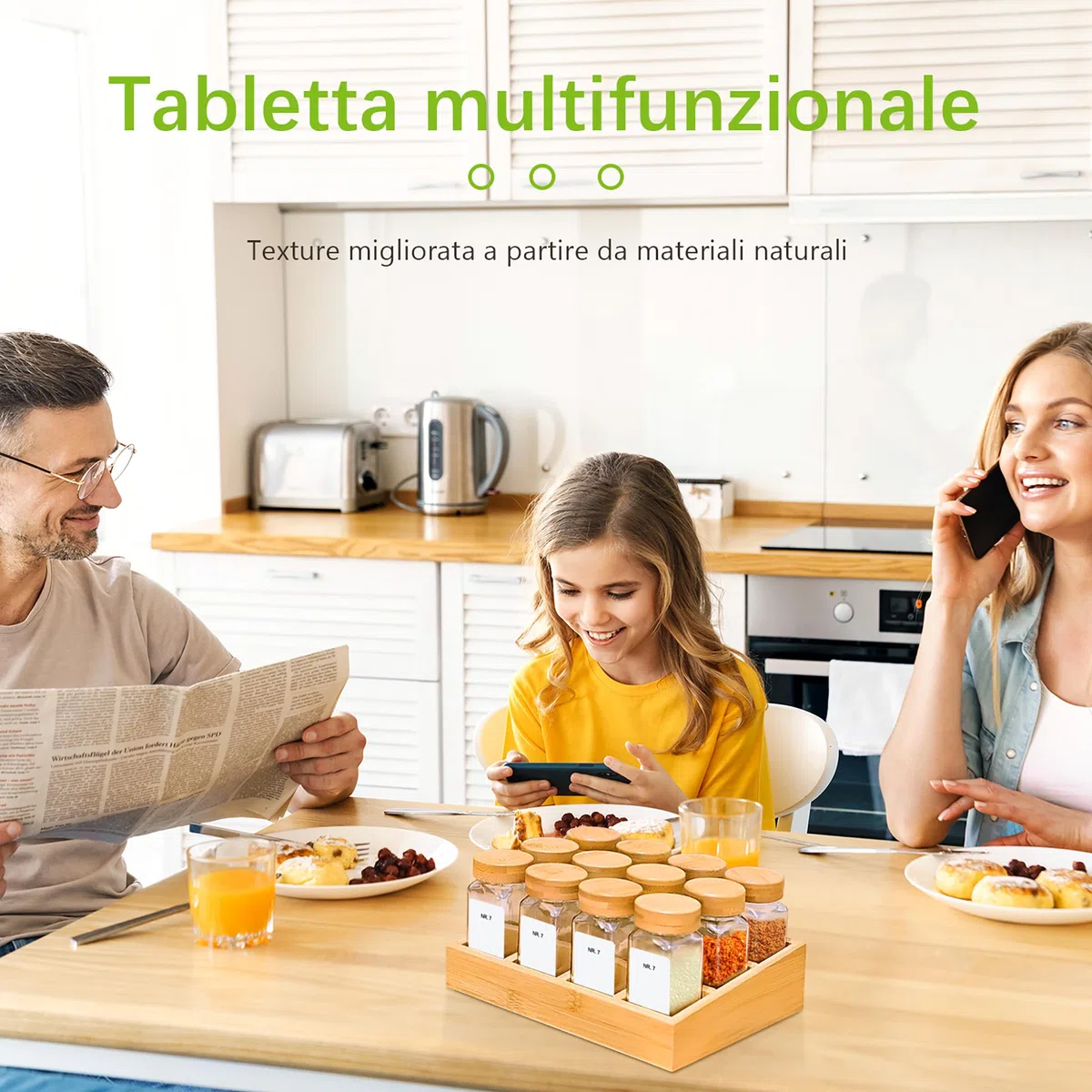 SAEIV Bamboo Organizador Cassetti Cucina, (12 x 120 ml) Barattoli Per Spezie + Portaspezie, Scaffale Cucina Set, Portaspezie Salvaspazio