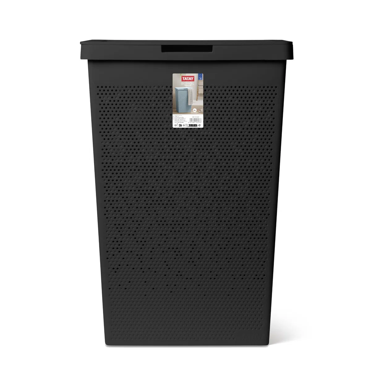 TATAY Cesto Biancheria Sporca 60L Bohol | Design Minimalista | Coperchio Ribaltabile e Maniglie Laterali | Ventilazione Ottimale | Plastica 100% Riciclata Senza BPA | 42,5x33,5x60 cm, Nero
