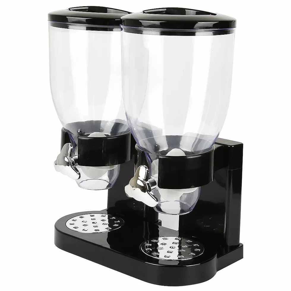Doppio Dispenser per Cereali Cornflakes, Plastica, Dry Food Cereal Dispenser Double Canister, Clear Canister Fresh Candy Titanio Chicchi di Stoccaggio (Nero)