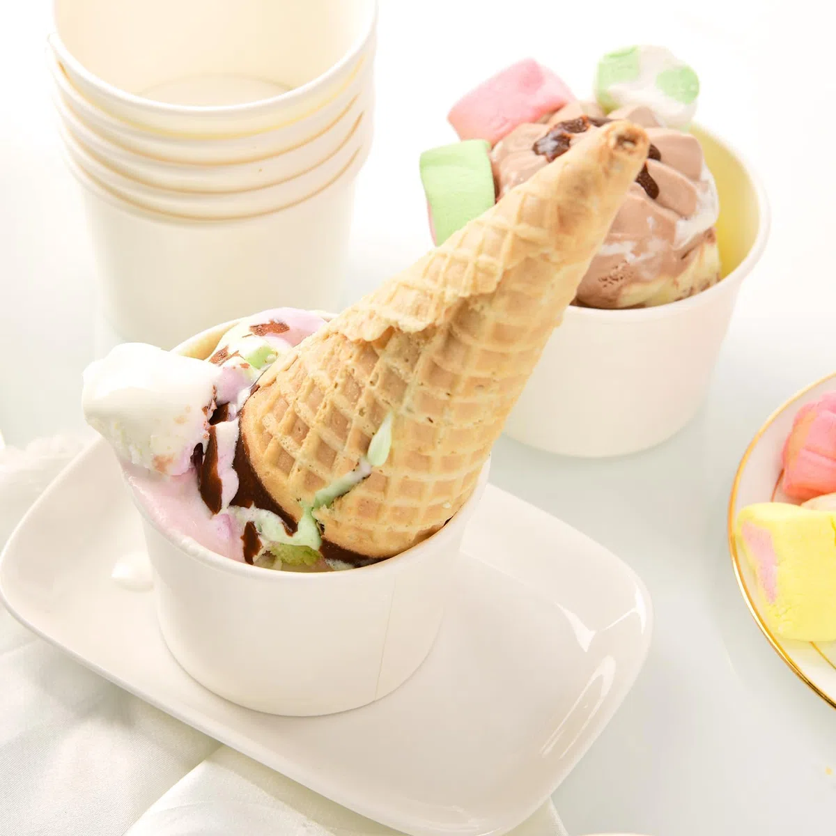 200 bicchieri di carta per gelato, yogurt congelato, dessert, dessert, surgelati, colore bianco