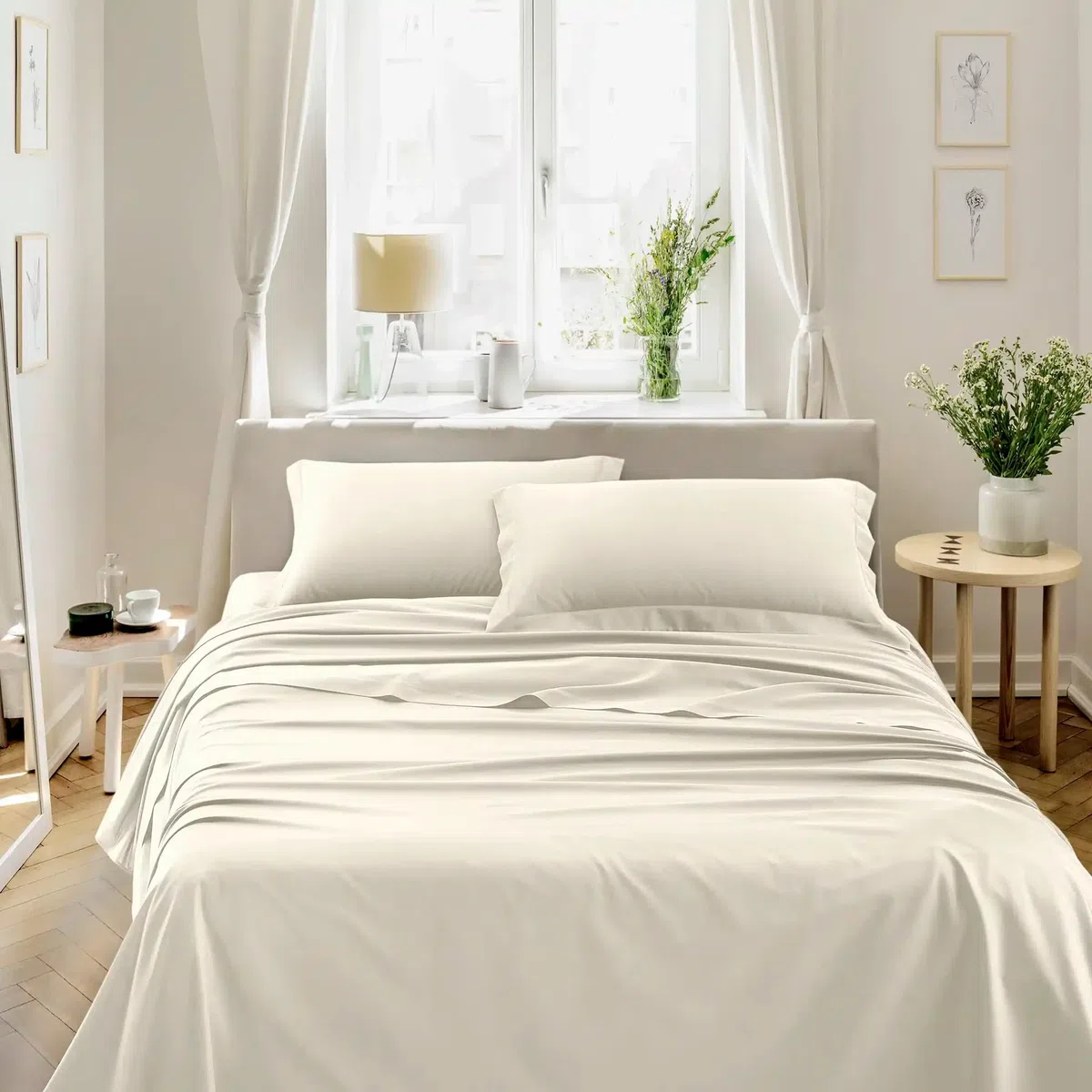 Bonazzi Home, 2 federe per cuscino in raso di puro cotone, misura 50x80cm, 100% MADE IN ITALY (Avorio)
