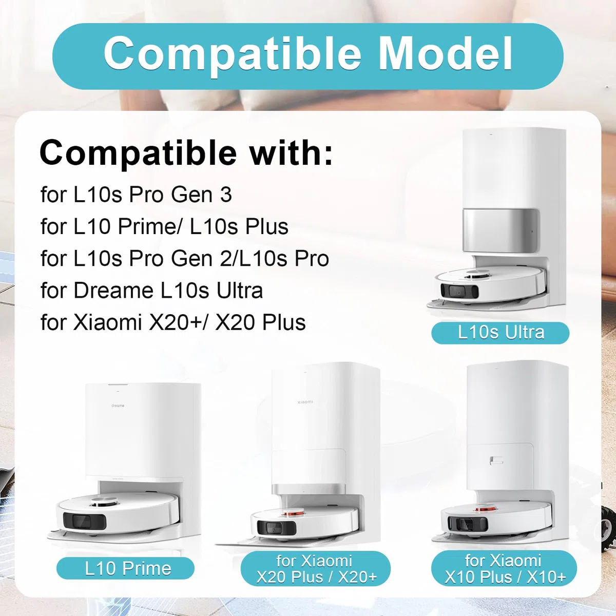 L10s Pro Gen 3 Kit Accessori Ricambi per Dreame L10 Prime / L10s Plus / L10s Pro Gen 2/ L10s Ultra Ricambio per Xiaomi X20 Plus 2 Spazzola Principale 8 Panni Mocio 4 Filtri 8 Spazzole Laterali