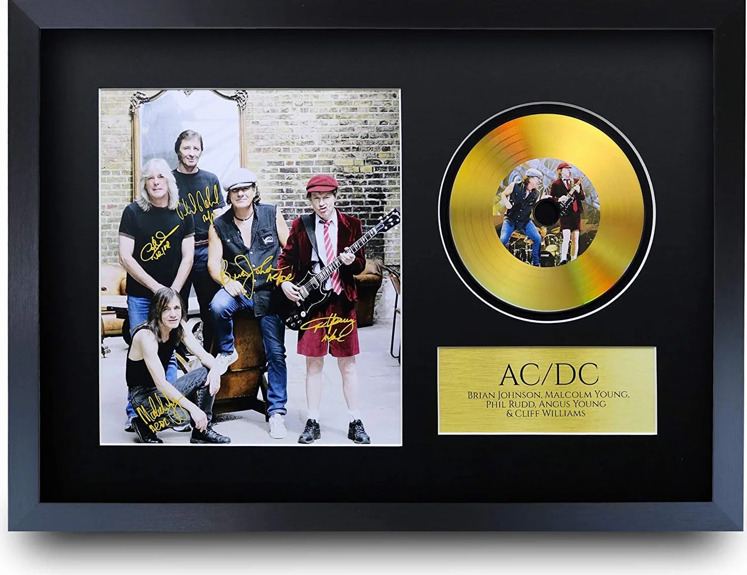 HWC Trading ACDC Malcolm Angus Young Brian Johnson - Immagine stampata autografata per fan di memorabilia musicali - 40,6 x 30,5 cm incorniciata