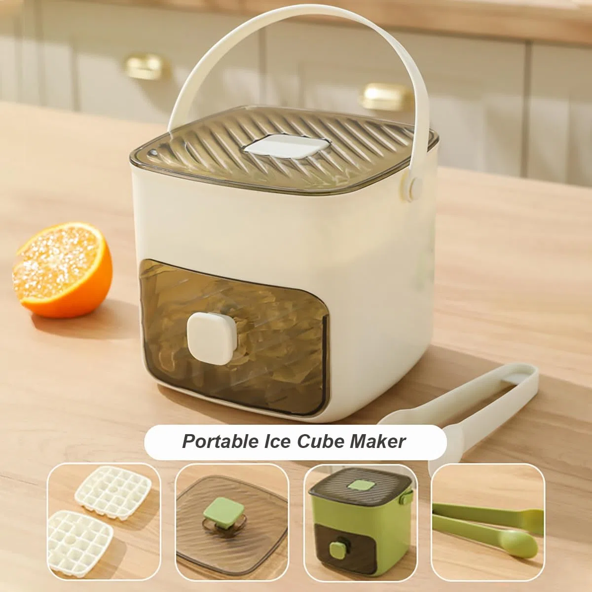 Fabbricatore di Ghiaccio Portatile con Contenitore for Ghiaccio, fabbricatore di cubetti di Ghiaccio Veloce e Veloce for Piano di Lavoro, for casa, Ufficio, Viaggio, Campeggio(Green)