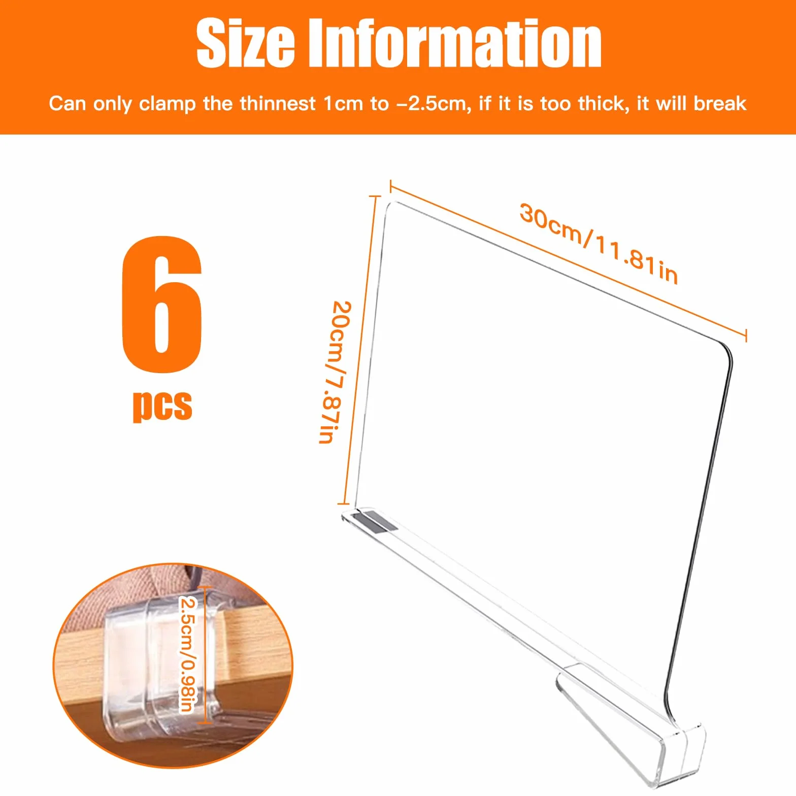 6 Pcs Divisori Scaffali Acrilico Trasparenti, Divisorio Organizer Armadio Interno, Ripiani Multifunzione Regolabile, Mensole Verticale Guardaroba Staccabili per Camera Letto, Cucina, Ufficio, Cassetti
