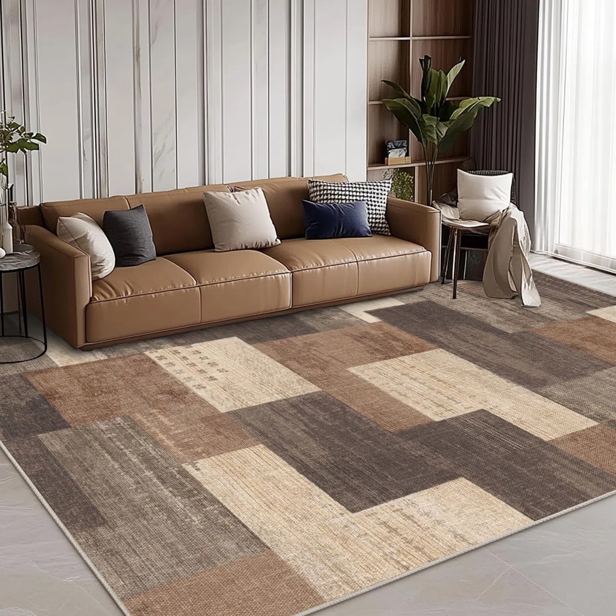 Tappeto moderno geometrico patchwork per interni e soggiorno, antracite, 80 x 150 cm, grandi tappeti, collezione Rockwood, decorazione per camera da letto, grigio, morbido, pelo corto