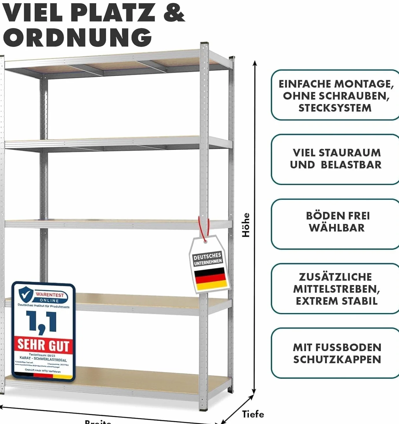 casa pura Scaffalatura per carichi Pesanti, 180 x 90 x 40 cm, zincata, scaffalatura, scaffalatura, scaffale, Sistema a Incastro Montato Senza Attrezzi