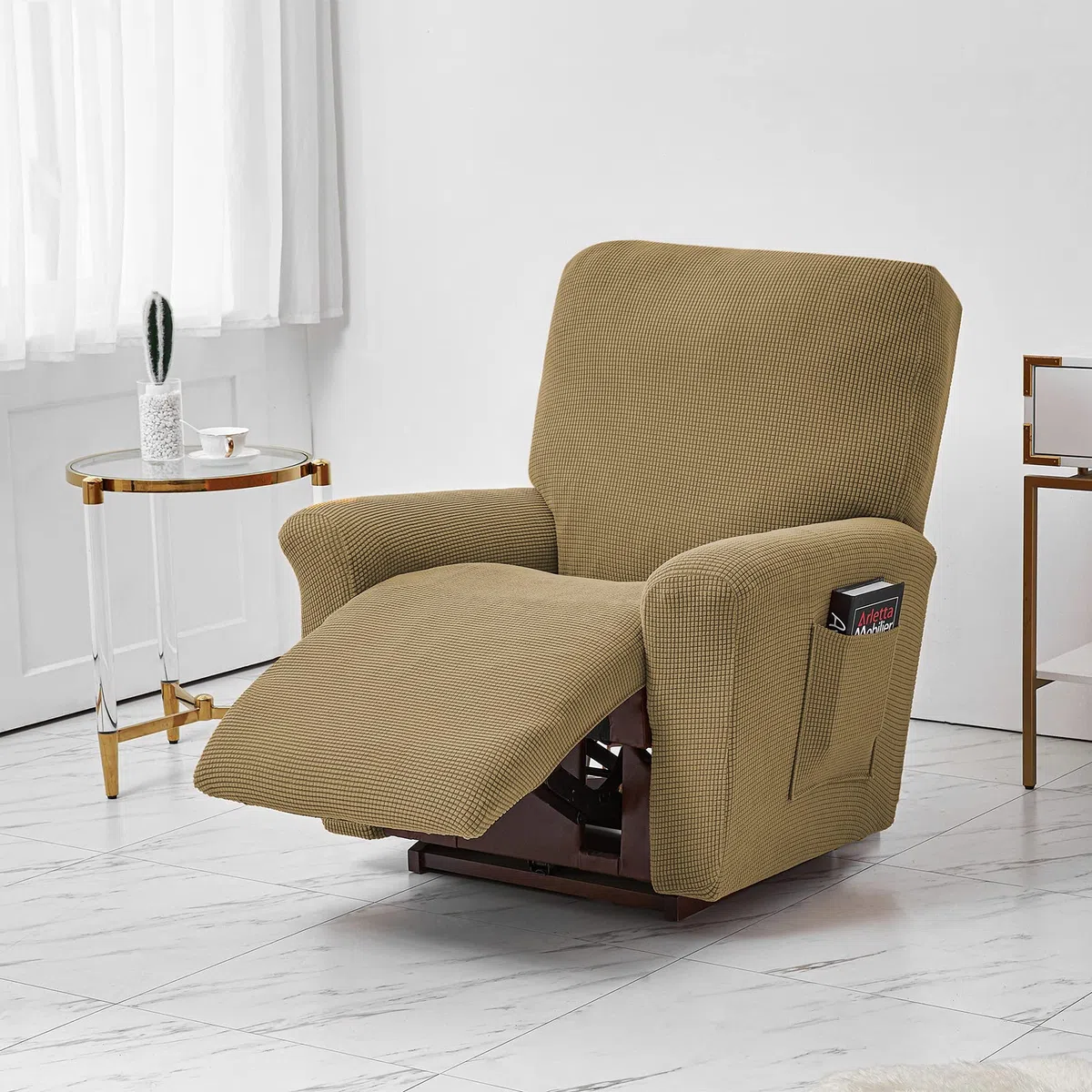 ele ELEOPTION Copridivano Reclinabile, Copertura Elastica per Divano Reclinabile, Jacquard Antimacchia, 4 Pezzi, per Poltrona reclinabile, Poltrona di Relax, Poltrona da Massaggio, Marrone Chiaro