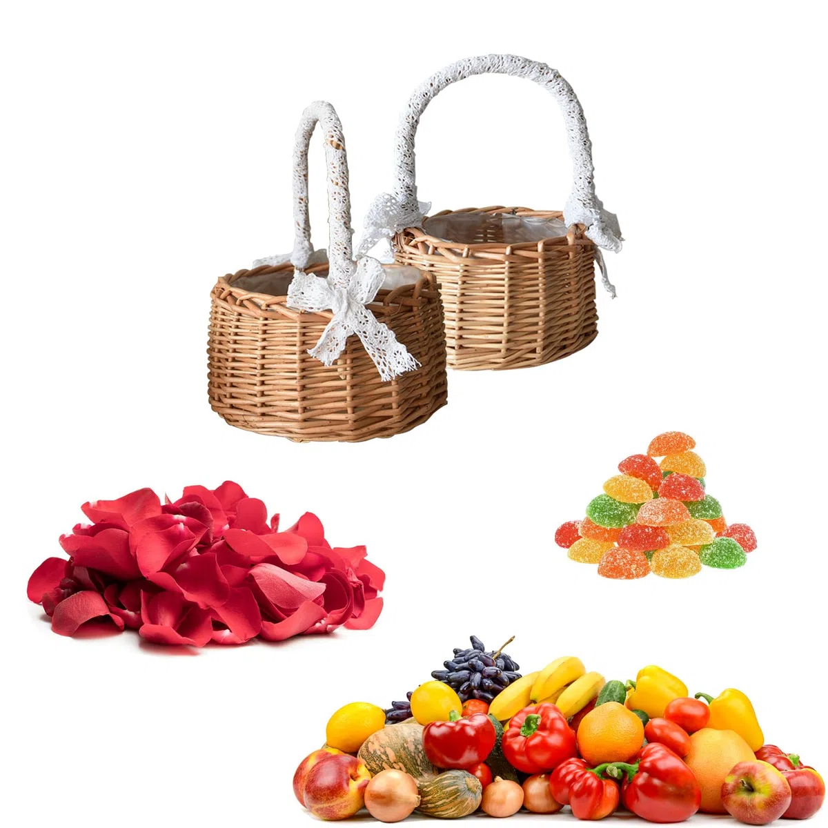 Cestino per Damigelle d’onore Intrecciato a Mano 2 Pezzi Cestino per Fiori Intrecciato Cesto di Vimini per Fiori in Rattan cestino per Damigella Cestini in Vimini con Manico per la Tavola