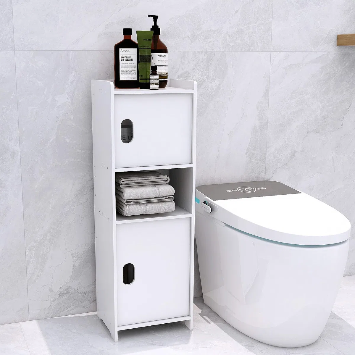HUOLE Porta carta igienica,Mobile Bagno Salvaspazio, Armadietto Cassettiera Stile Nordico, per bagno, casa e piccoli spazi,72 x 24 x 20 cm - Blanc