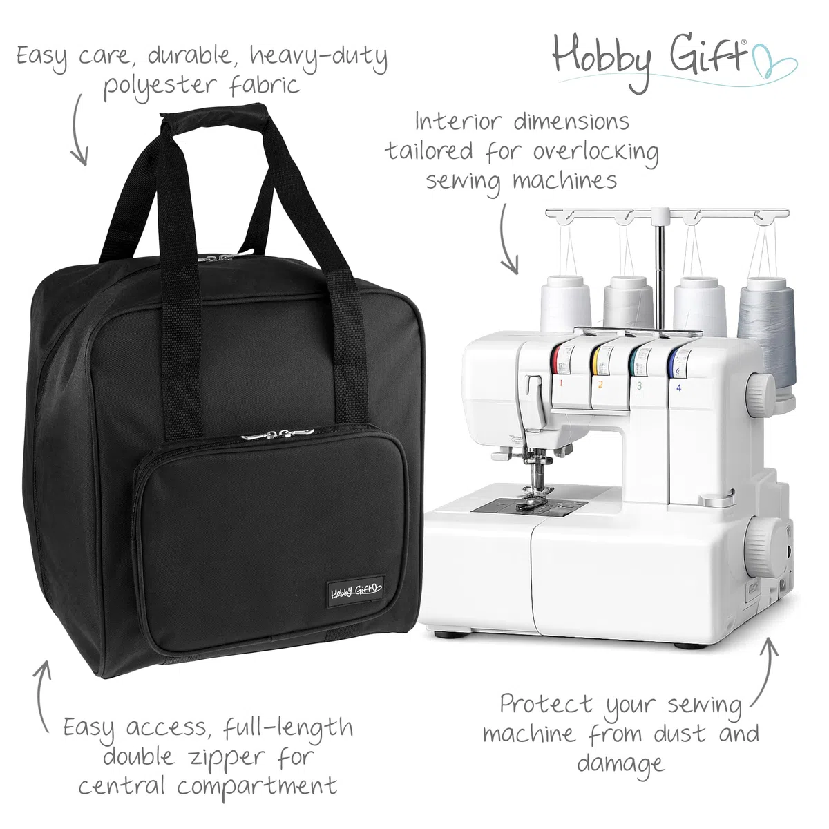 Hobby Gift Overlock Machine Bag - Borsa da trasporto imbottita in poliestere, tasche per riporre accessori extra, 39 x 32 x 36 cm, nero, Nero, (d/w/h) 39 x 32 x 36cm., moderno
