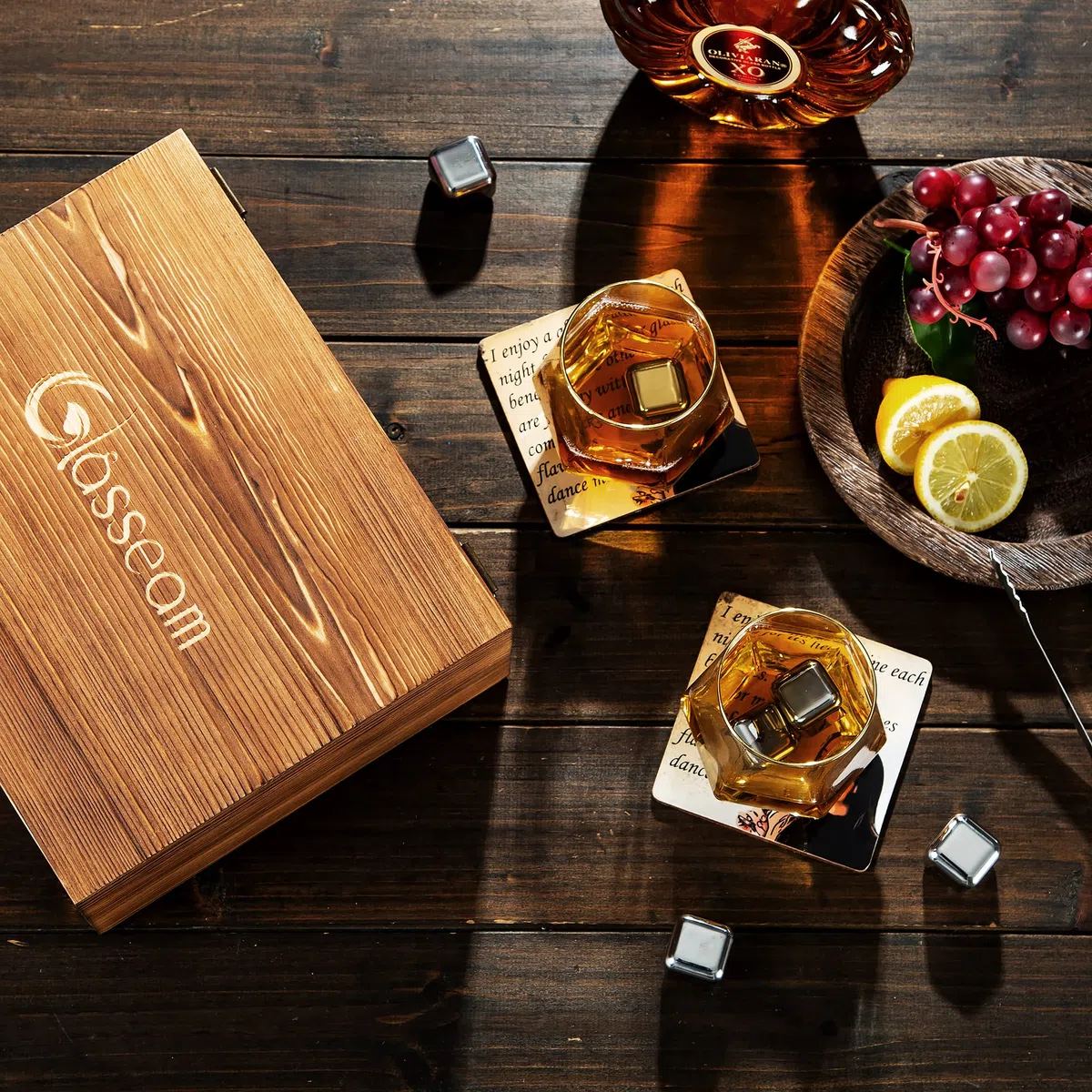 Glasseam Set Regalo In Vetro E Pietre Per Whisky, Bicchiere Personalizzato Con Scatola Per Rum Per Uomo, Rock Per Vino, Vodka, Gin, Anniversario Di Matrimonio, Compleanno