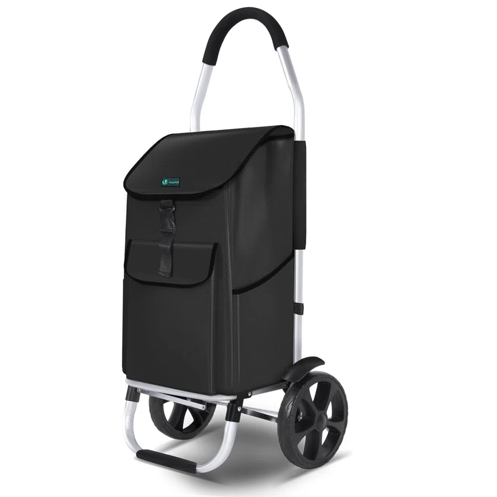 VOUNOT® Carrello della Spesa Pieghevole in Alluminio, Carrello Portaspesa con Borsa da 58L, Ruote Silenziose e Parafanghi, Nero