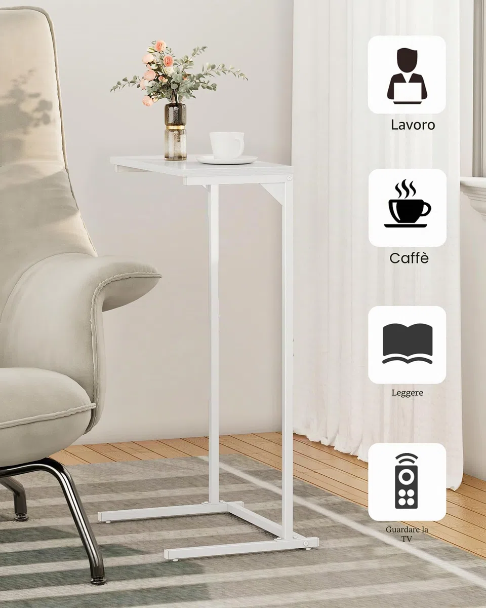 TUTOTAK Tavolino a Forma di C, Tavolo Piccolo da Finestra, Tavolo da Divano/Salotto Alto 73 cm, per Soggiorno, Camera da Letto, Bianco TB01BW071EU