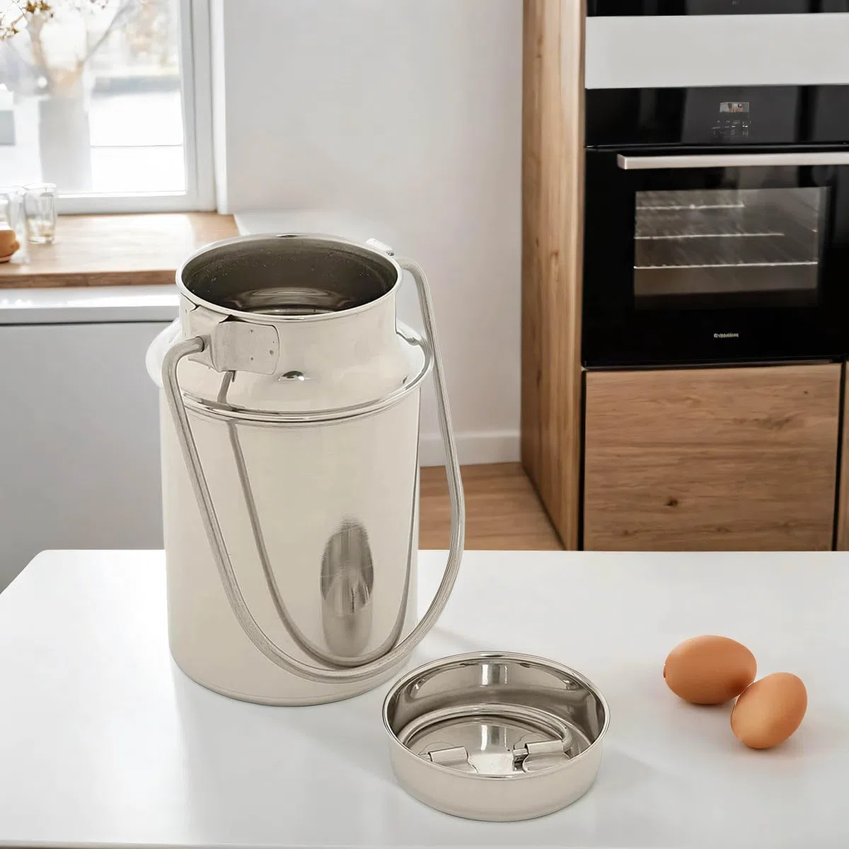 Lattiera in acciaio inox 5l - lattiera - per salse caffè latte - alta 25,5 cm - con coperchio - manico contenitore per il trasporto - decorazione - brocca per caffè - contenitore per vino
