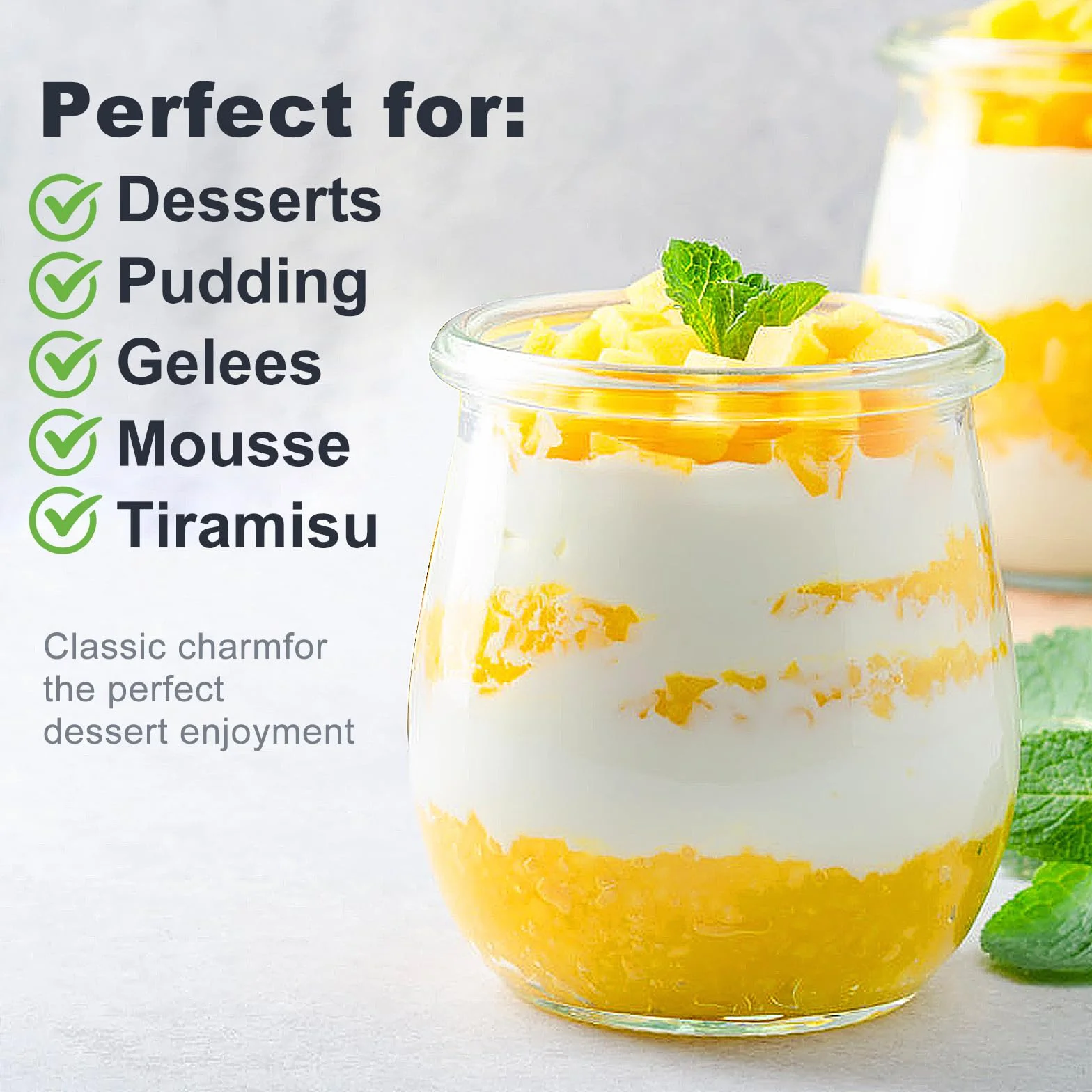 20 Vasetti per yogurt con coperchio,200 ml,Vasetti da Yogurt in Vetro,bicchieri da dessert,barattoli per yogurt, ideali per panna cotta, tiramisù, budino, yogurt, piccoli bicchieri per dessert