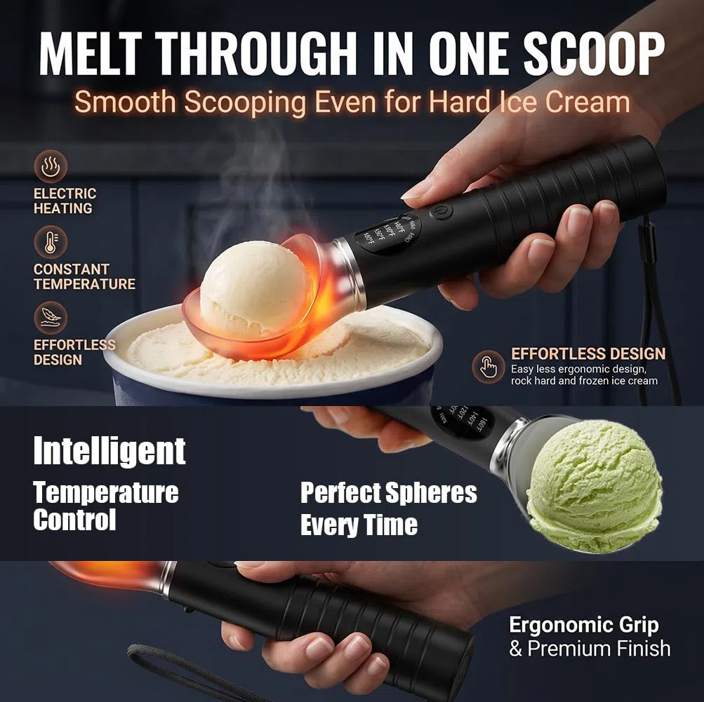Paletta per gelato riscaldata, paletta per gelato elettrica ricaricabile con 4 marce, Paletta Elettrica per Gelato, Riscaldato Elettrico per Ghiaccio con impermeabilità IP67 per gelato duro