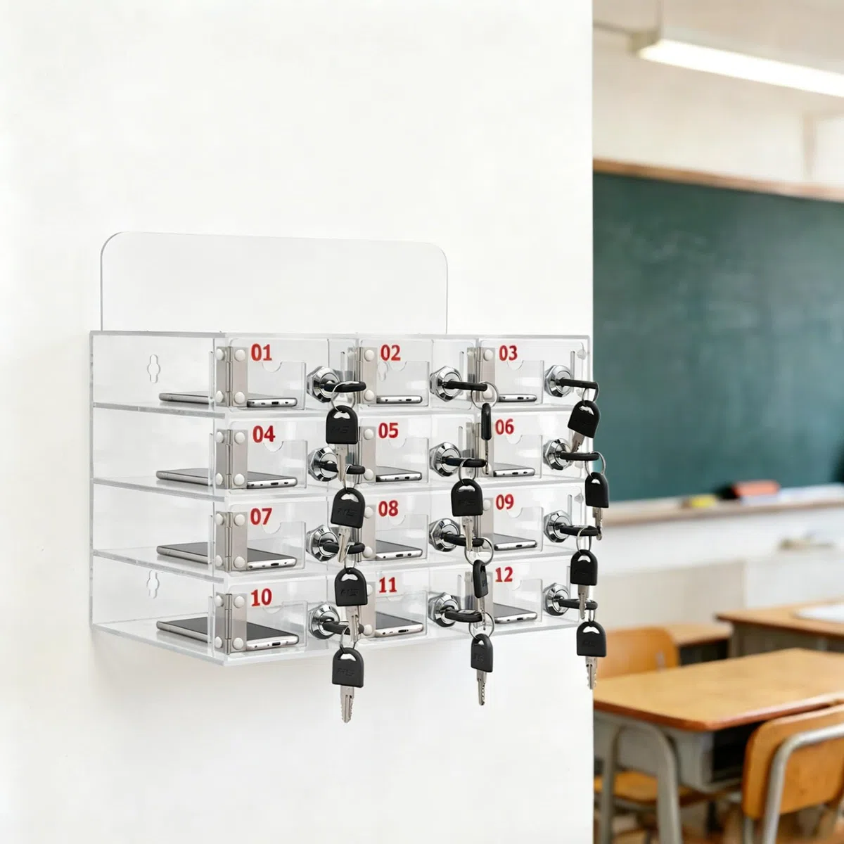 Armadietto per cellulare con 12/15/25 slot, armadietto per cellulare con serrature e chiavi, scatola di gestione adatta per scuola, ufficio (12)