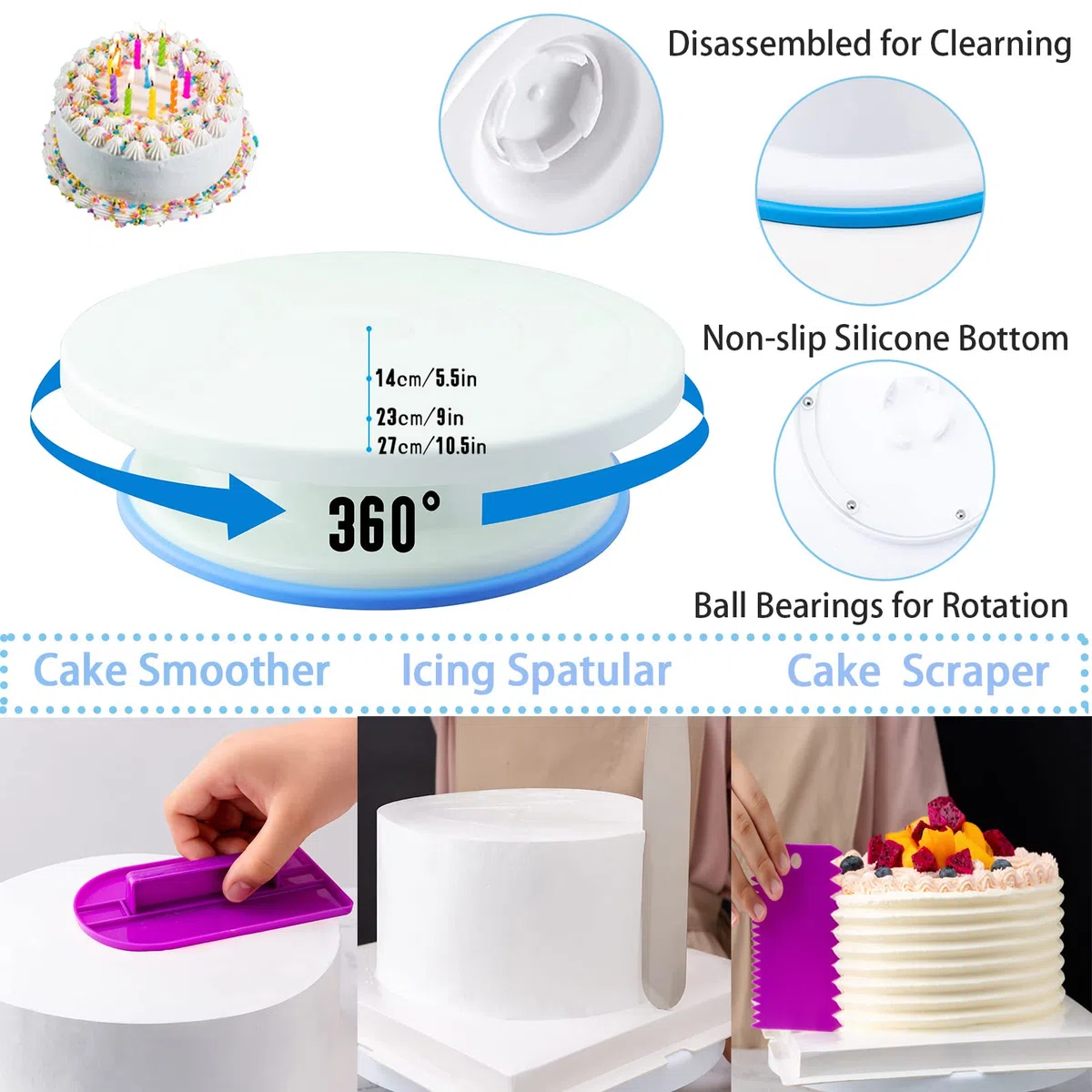 Kit Pasticceria Decorazioni Torte Set 356pcs, Nifogo Utensili Pasticceria con Giradischi, Beccucci, sac a Poche, Decorazioni Torta Compleanno, E-libro
