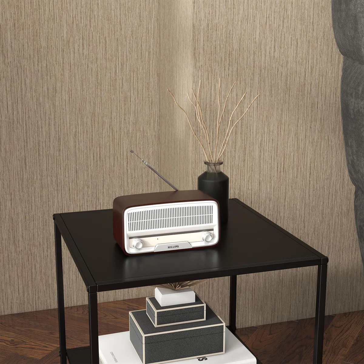 HOMCOM Tavolino da Salotto in Stile Industriale a 2 Ripiani, Comodino Moderno in Acciaio 40x40x45cm, Nero