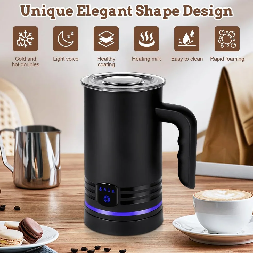 HOTUT Montalatte Elettrico Automatico, 4 in 1 Montalatte per Cappuccino Silenzioso, Capacità 160 ml Cappuccino o 430 ml Latte Caldo, Schiuma Latte Elettrico per Caffè, Cioccolata Calda, Cappuccino