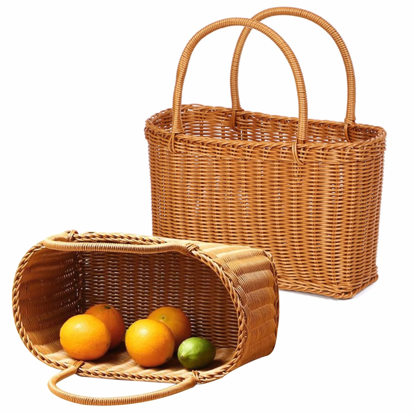 Cestino per la spesa intrecciato, per funghi, in vimini, per pic-nic, per verdure, frutta e verdura, elegante e pratico (grande)
