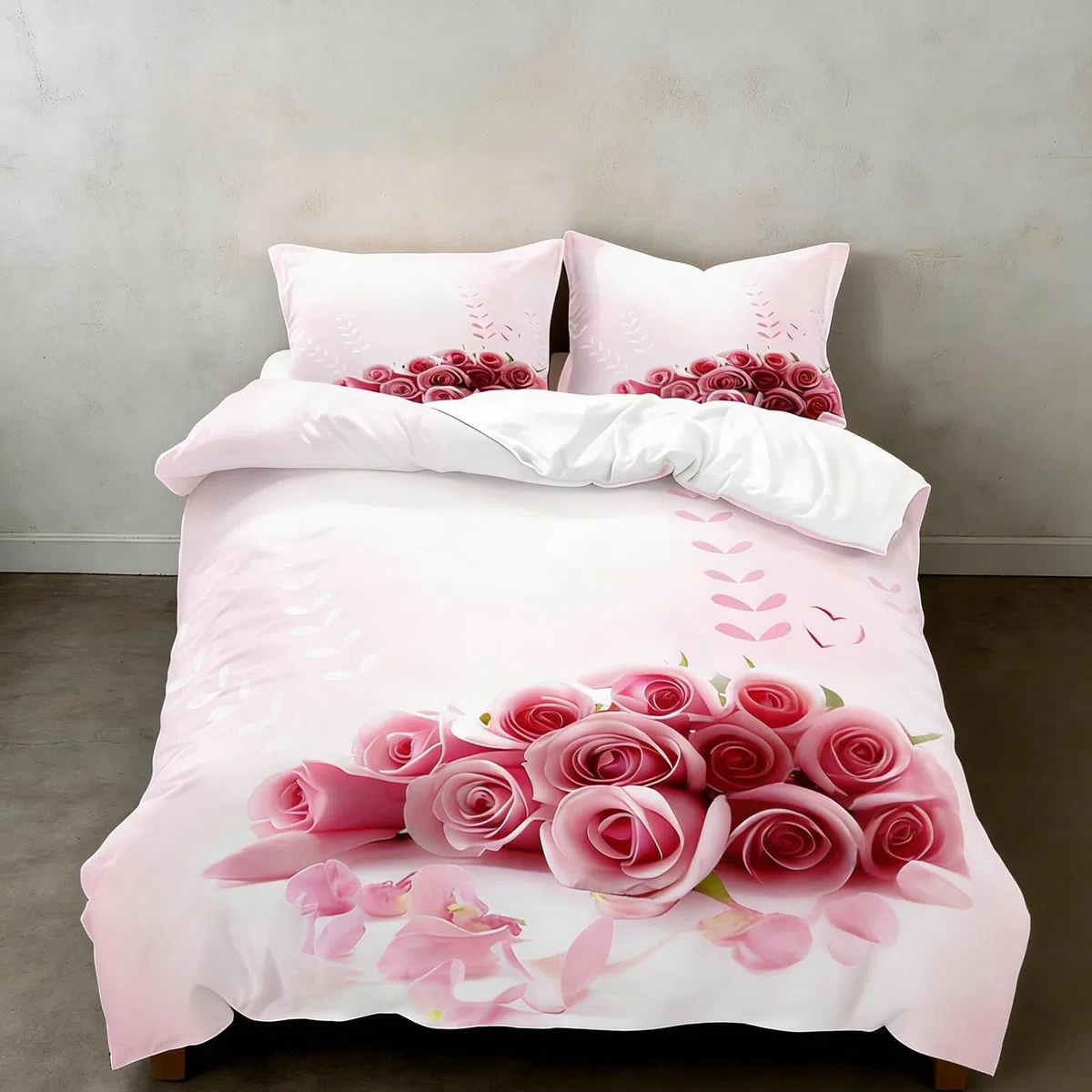 Set Copripiumino 3 Pezzi con Motivo Rose 3D, Biancheria da Letto con Fiori Rossi e Cuori, Romantico per Adulti (A, 220 x 240 cm)