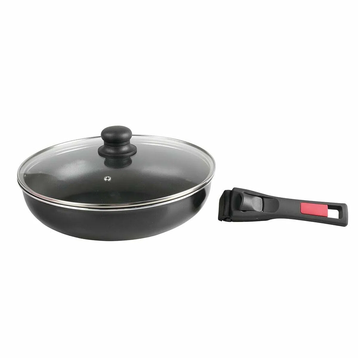 Sitram 712380 Padella Agile 28 cm in alluminio con rivestimento antiaderente nero senza PFOA - manico rimovibile con clip - coperchio in vetro - tutti i tipi di fornelli inclusa induzione, 3 litri
