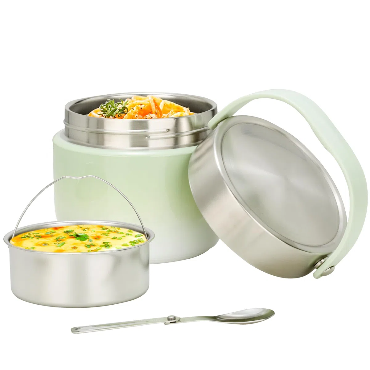 VINATO Porta Pranzo Termico 1.2L Lunch Box Termico Bento Box in Acciaio Inossidabile Antigoccia, BPA-Free con Cucchiaio - per Ufficio, Scuola, Escursioni