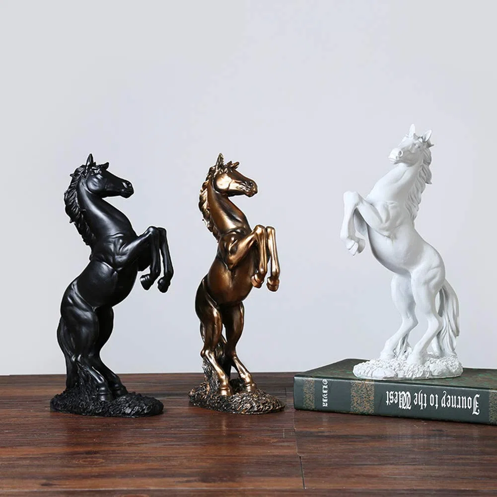 LEPENDOR Statua in resina di cavallo in piedi per la decorazione domestica Scultura di ornamento animale Allevamento Figurina di arte del cavallo Scultura decorativa - Nero