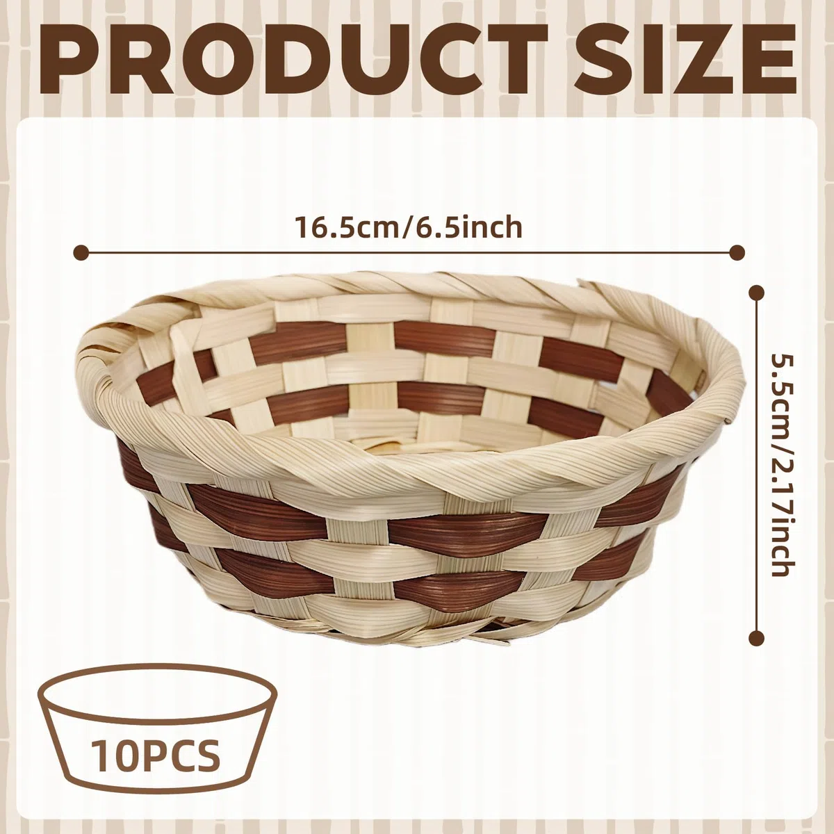 10 Confezione di cestini rotondi regalo, cestino per pane in bambù, cestino piccolo in bambù da 17 cm, cestino per alimenti intrecciato rotondo per frutta, verdura, snack riutilizzabile, per