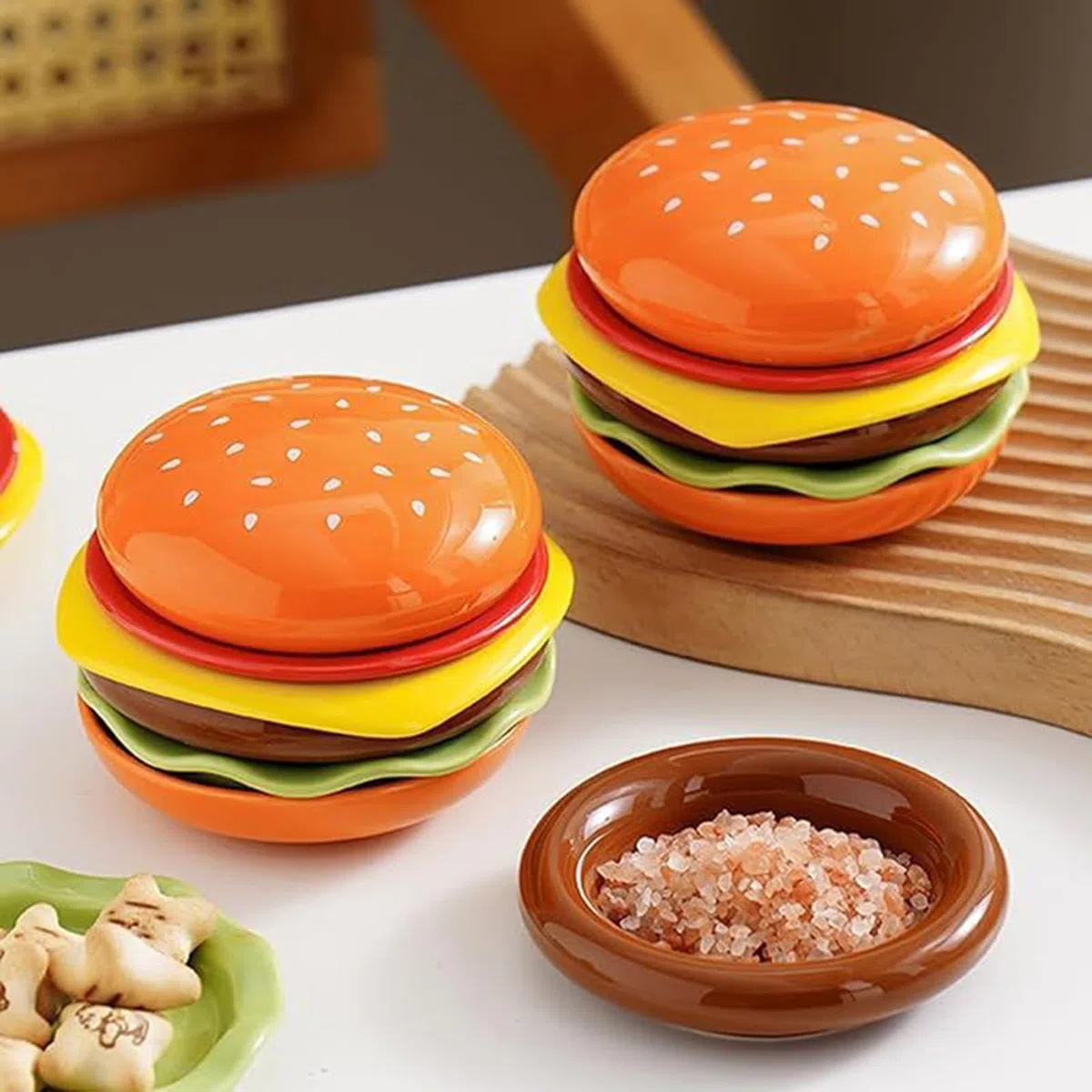 Generico Set Piatti Di Hamburger, 6 Pezzi Servizio Piatti Moderni In Ceramica, 9cm Piattini Dessert Sushi Salsa Cute Decorazioni Cucina, Regali Inaugurazione Per Uomo E Donna