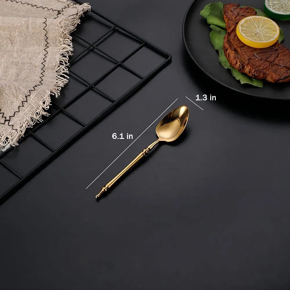 Argenteria in acciaio inox 304 di alta qualità, set da 6 pezzi, coltello da bistecca, forchetta e cucchiaio (oro)