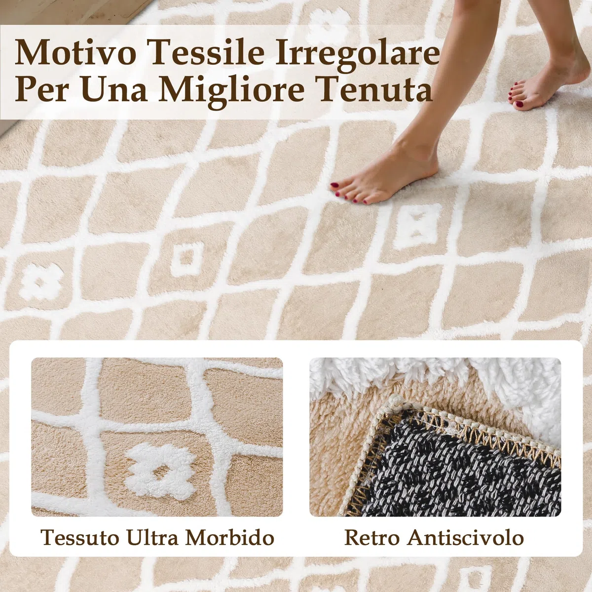 PureCozy Tappeto Rotondo Salotto 120cm Beige Antiscivolo Lavabile Grande Camera da Letto Tappeti 3D Geometrico Moderno Carpet Sala Soggiorno Cameretta Bambino Pelo Corto Rug