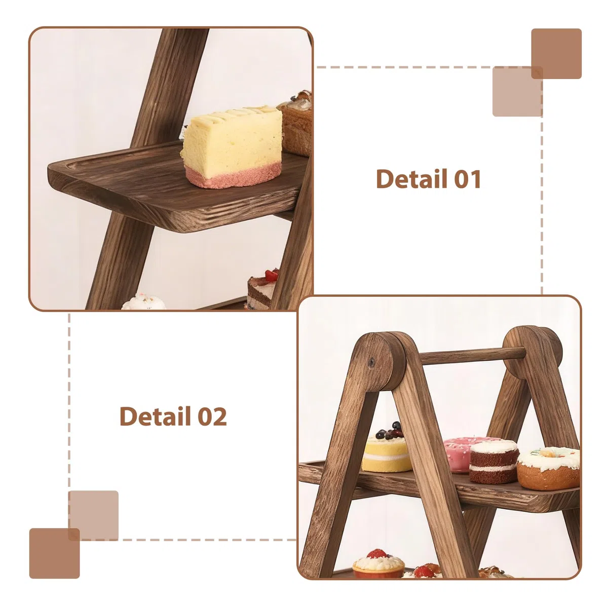 Vassoio Da Portata A 3 Livelli, Espositore Per Dessert A 3 Livelli Con Superficie Per Alimenti, Alzatina Per Dolci In Legno Pieghevole, 3 Vassoi In Legno Per Cupcake Per Dolci, Snack E Formaggi, Porta