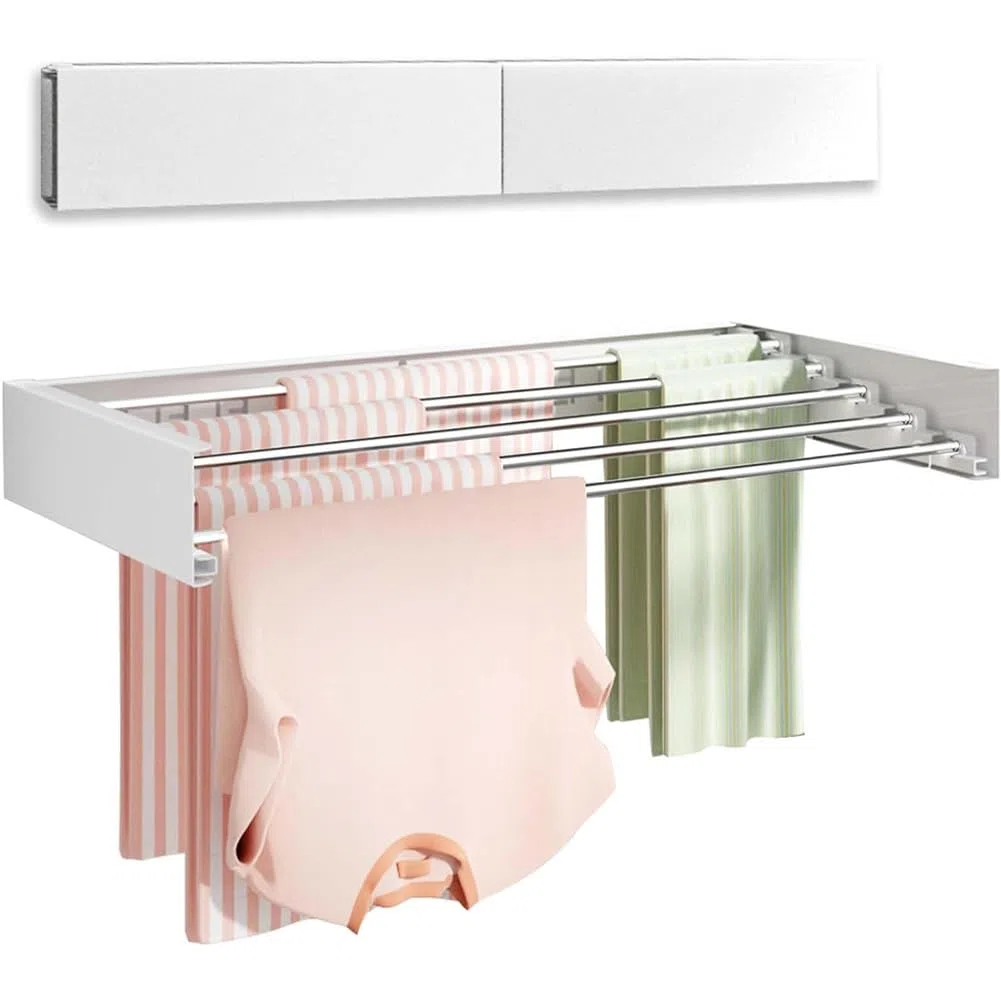 Stendibiancheria Allungabile, 80 cm Salvaspazio Pieghevole Stendibiancheria da Parete per Appendere Vestiti per la Casa, per Interni, Bagno, Balcone