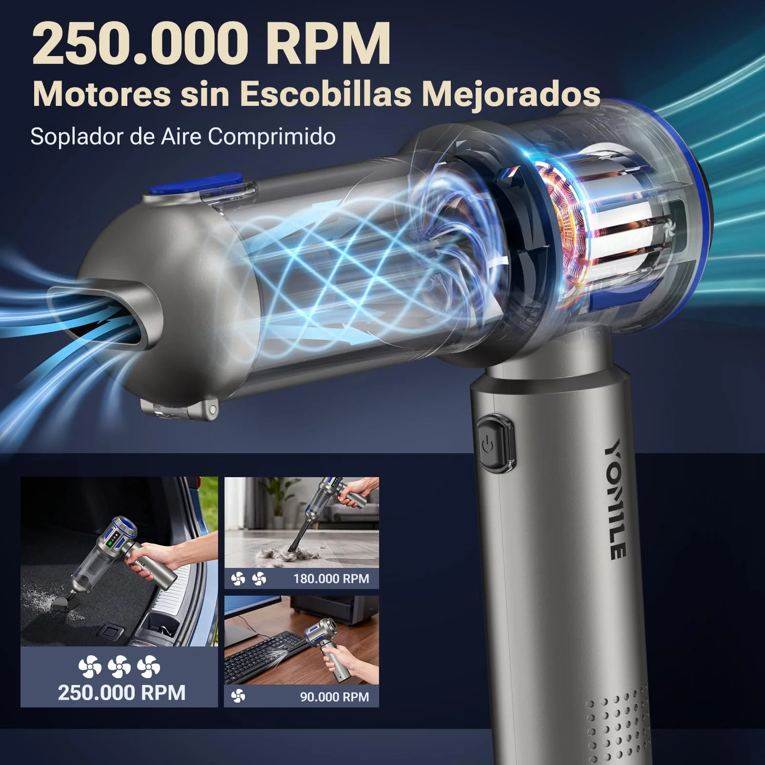 Yomile Aspirabriciole Senza Fili, 27000PA 4 in 1 Aspirapolvere per Auto Portatile,Aspiratore e Soffiatore con Motore Brushless Mini Aspirabriciole Senza Fili Potente per Auto Casa (AD10, 27000)