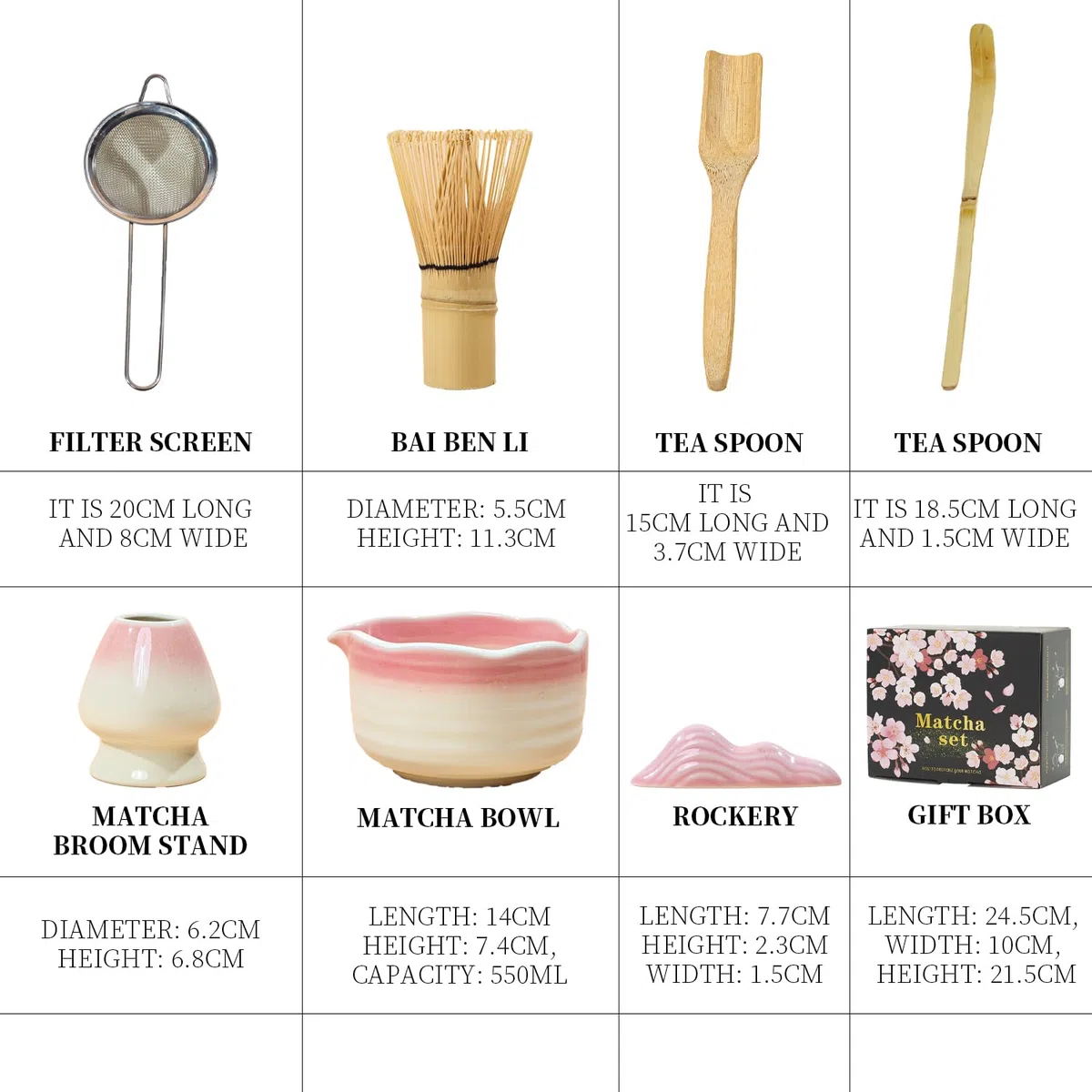 Set di ciotole in ceramica per matcha, 8 pezzi, Frullino Matcha, Ciotola Matcha con beccuccio, Filtro, Supporto e Cucchiaio, Set per Cerimonia del Tè Artigianale, Rosa Sfumato
