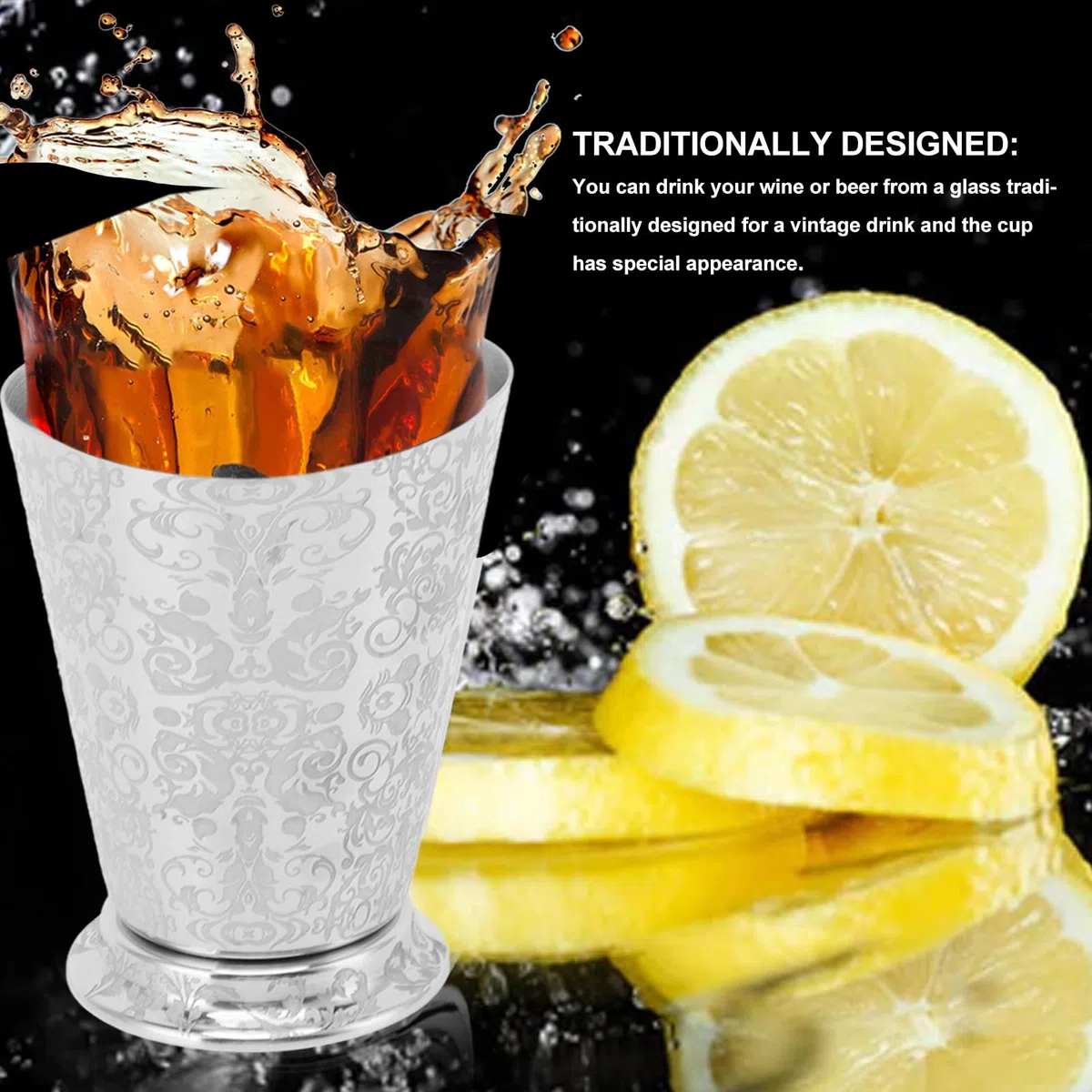Tissting 400ml Mint Julep Cup, Bicchieri da Cocktail in Acciaio Inossidabile 304 Bicchieri da Cocktail in Metallo Moscow Mule Argento per Feste, Bar, Casa, Ristorante(Modello Totemico)