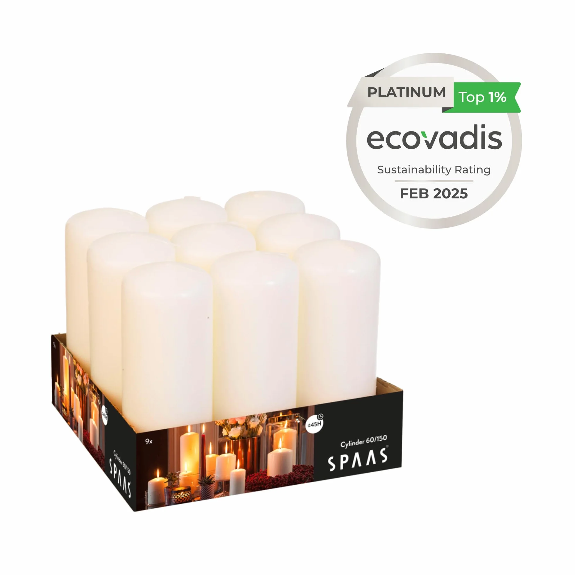 Spaas Vassoio di 9 candele non profumate, 60/150 mm, ± 45 ore, avorio