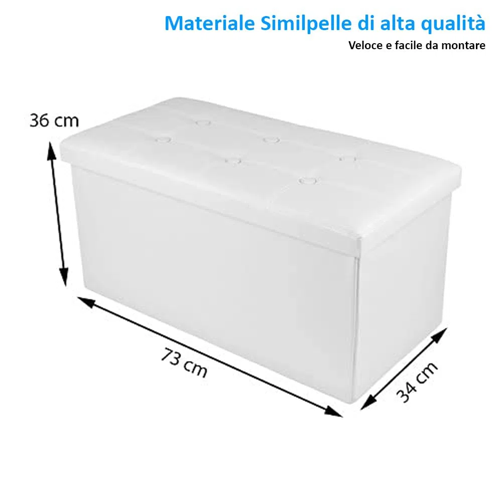 VIRSUS 1 Pouf Cassapanca Poggiapiedi con seduta imbottita, dimensioni 80x40x40 contenitore grande, Panca Sgabello arredo casa in similpelle Vari Colori (Bianco)