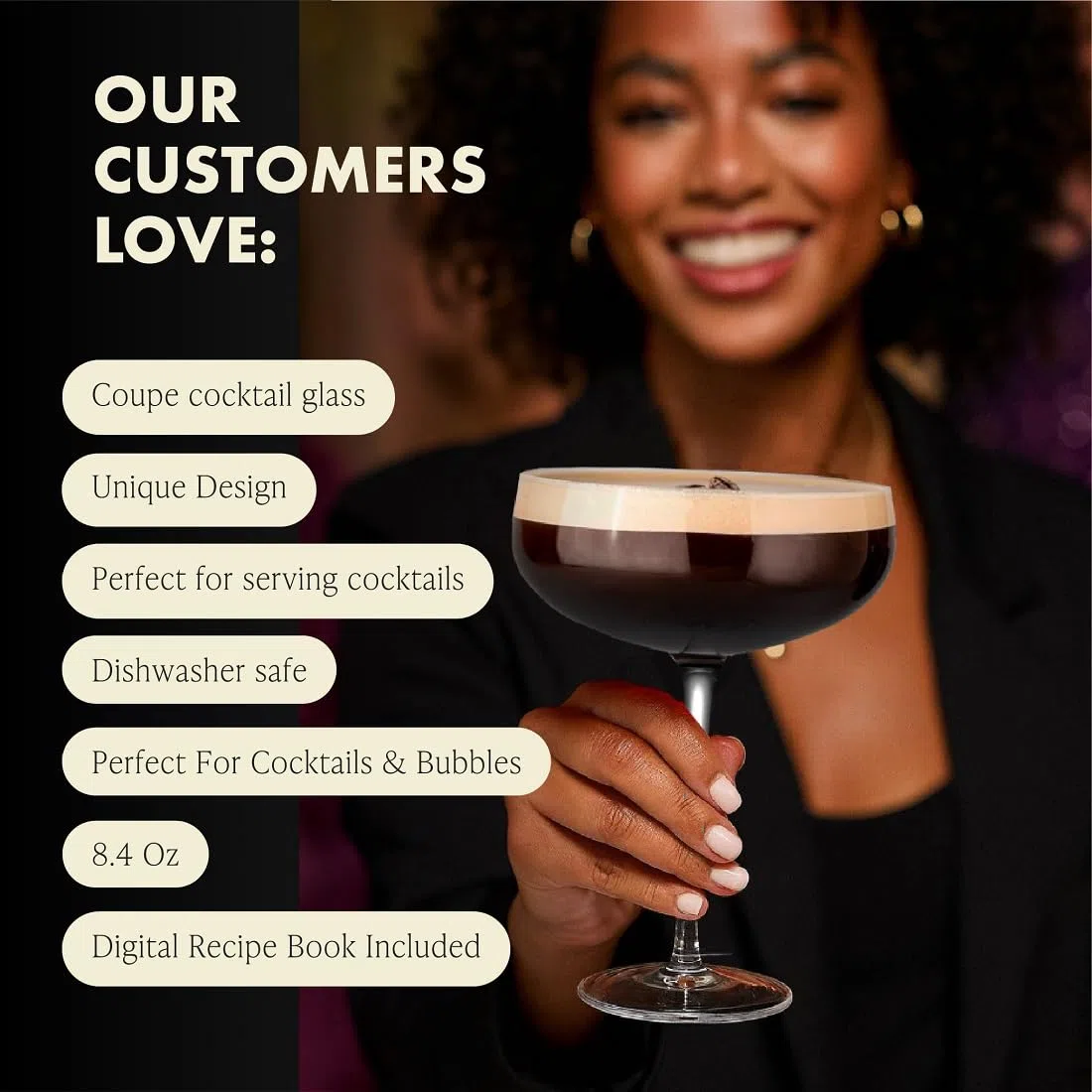 VEMACITY Set di 4 Eleganti Bicchieri Cocktail Coupe Fatti a Mano | Bicchieri da Bar di Qualità | Set Bicchiere Champagne d'Epoca | Ideali per Martini Espresso | Ideale per Fare un Regalo