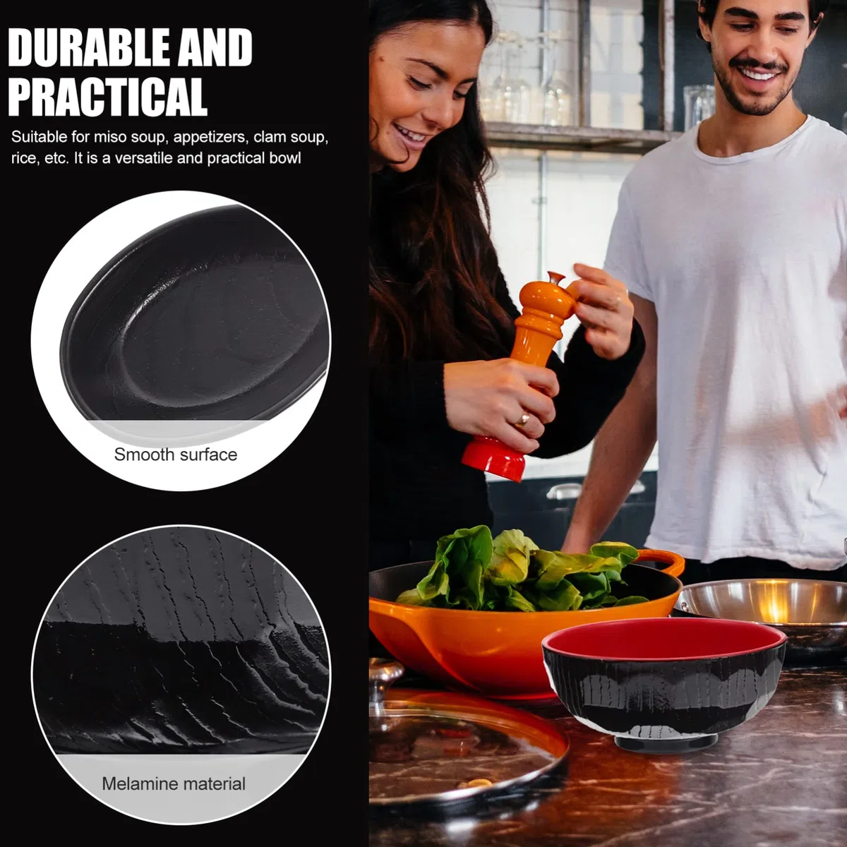 DOITOOL 1 set di ciotole per zuppa di miso giapponese con coperchio e cucchiaio, ciotola da portata di alta qualità per zuppa di miso, riso e antipasti, design facile da usare per cucina e ristorante