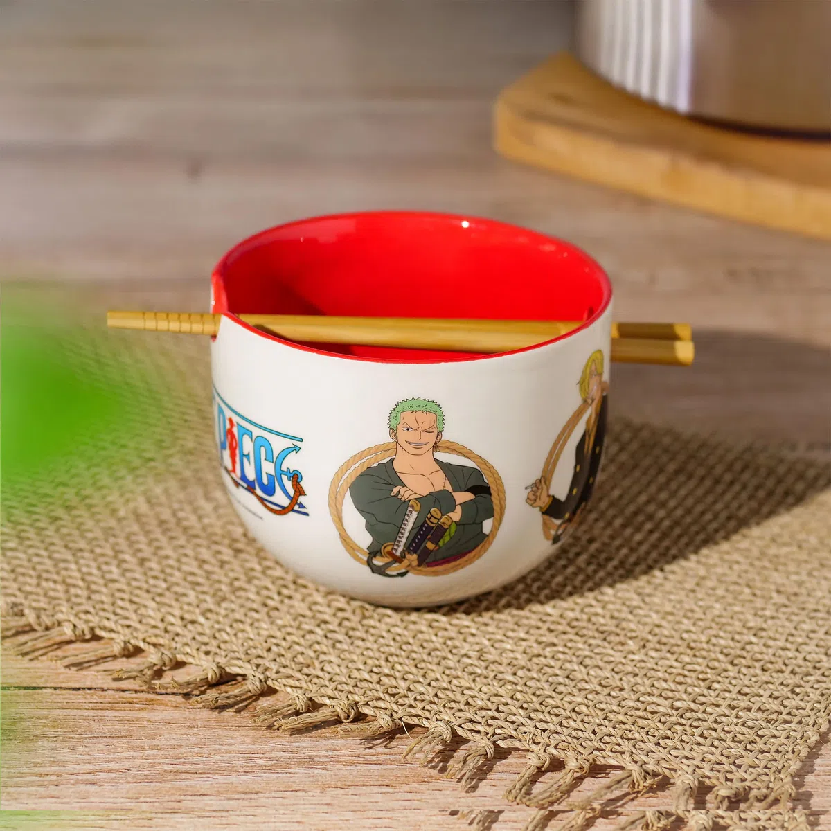 Elbenwald - One Piece - Scimmia D. Luffy ramen, ciotola con bastoncini da cucina 500 ml, ceramica bianca