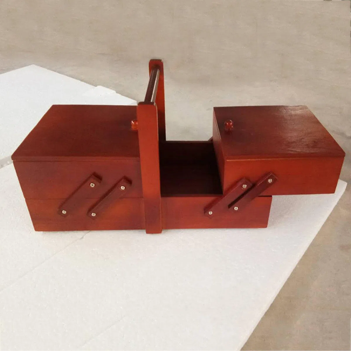 Organizer per Scatola da Cucito in Legno, Filo, Forbici, Grandi Scomparti per Scatola da Cucito, Filo, Cestino per Cucire, Accessorio per La Casa, Rosso
