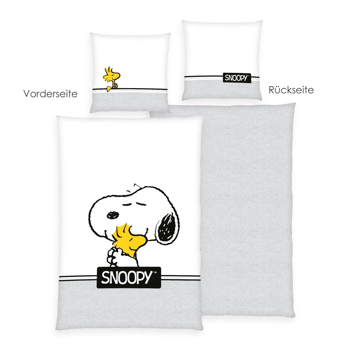 Herding Set di Biancheria da Letto, Snoopy Peanuts, Federa 80 x 80 cm con Design Reversibile, Copripiumino 135 x 200 cm con Cerniera, 100% Cotone/Renforcé