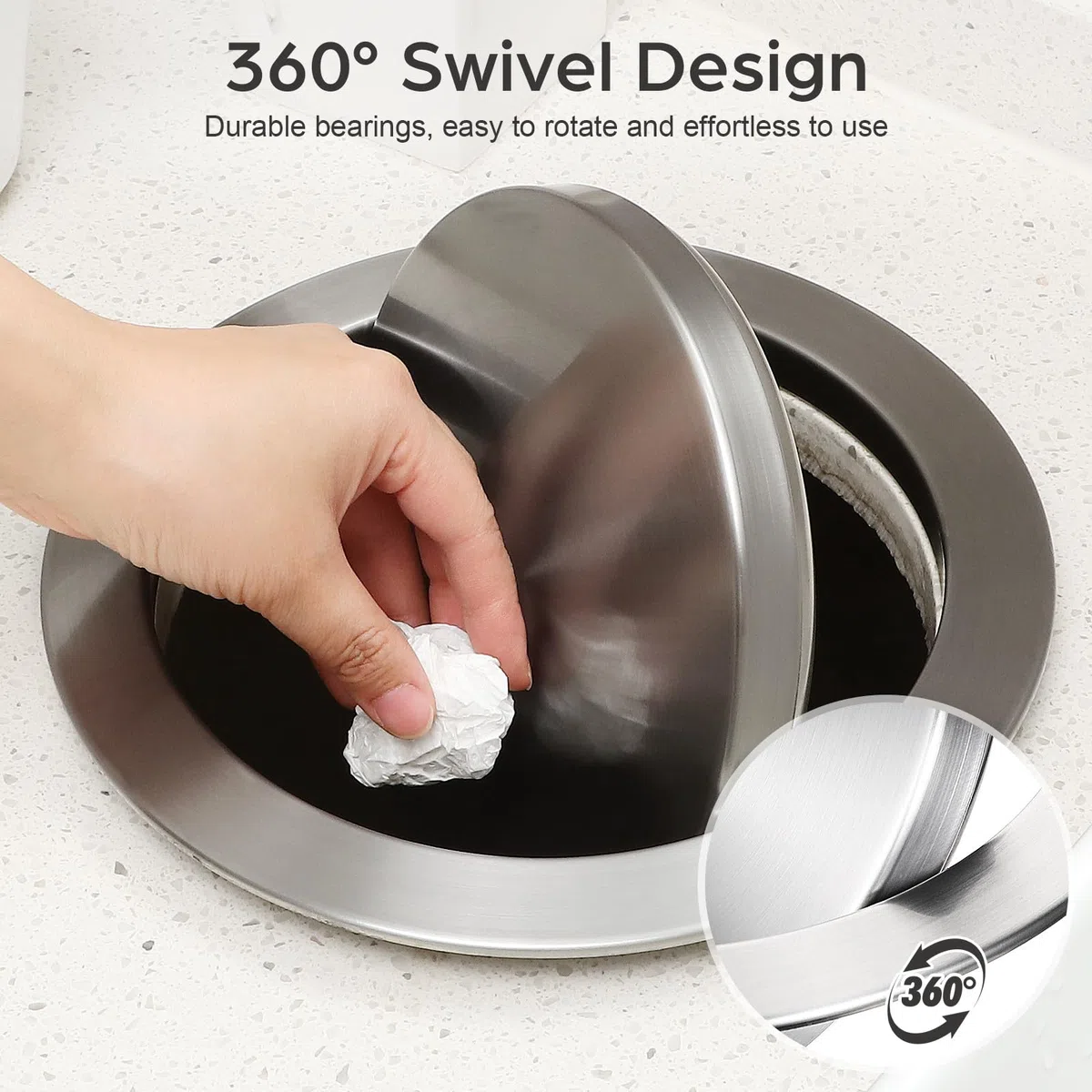 Generico Coperchio per Pattumiera da Banco in Acciaio Inox 430 Rotondo Piccolo Occhiello, Copertura da Incasso per Piano di Lavoro, Apertura Ribalta Silenziosa per Cucina, Bagno e Officina