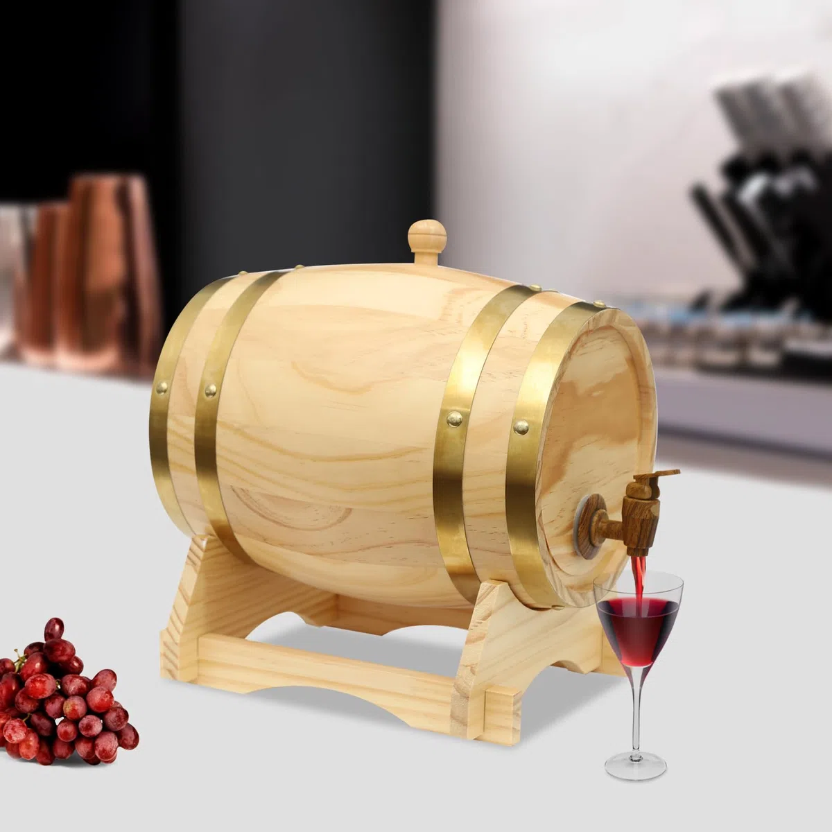Barile di rovere da 5 litri per vino, whisky e grappa, 5 l, set di caraffa per whisky, con rubinetto e base in legno, piccolo barile in legno, 30 x 22,5 x 28,5 cm (5 l)