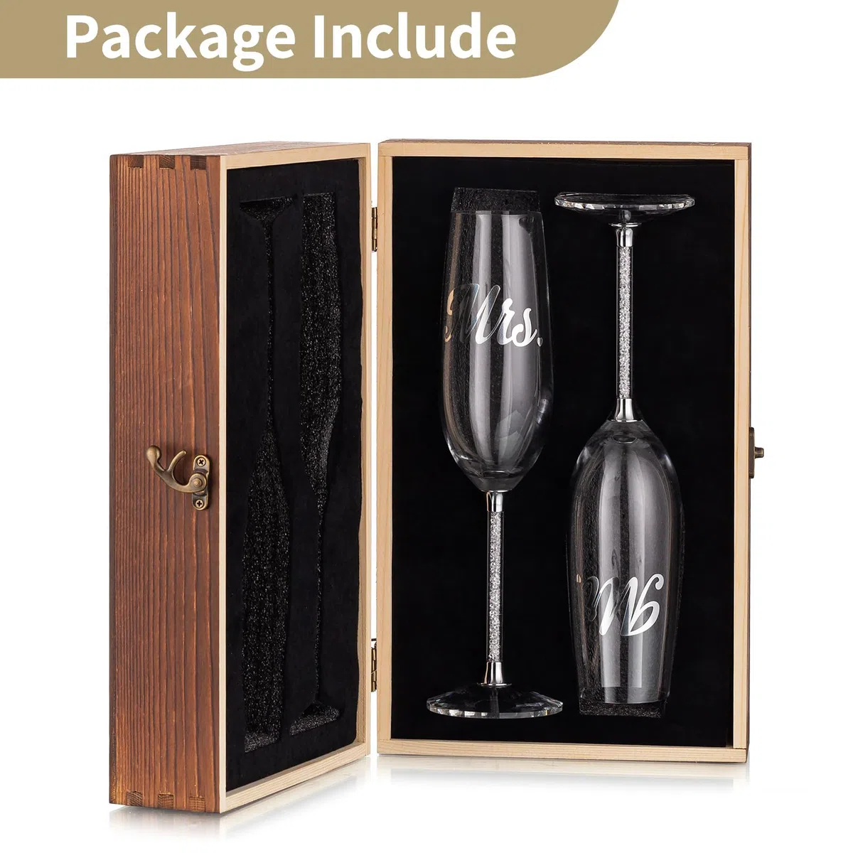 Nuptio Bicchieri Cristallo Champagne Personalizzati: Set di 2 Flute Champagne per Matrimonio con Confezione Regalo Legno Mr & Mrs Sposa Sposo Fidanzamento Anniversario e Festa Compleanno