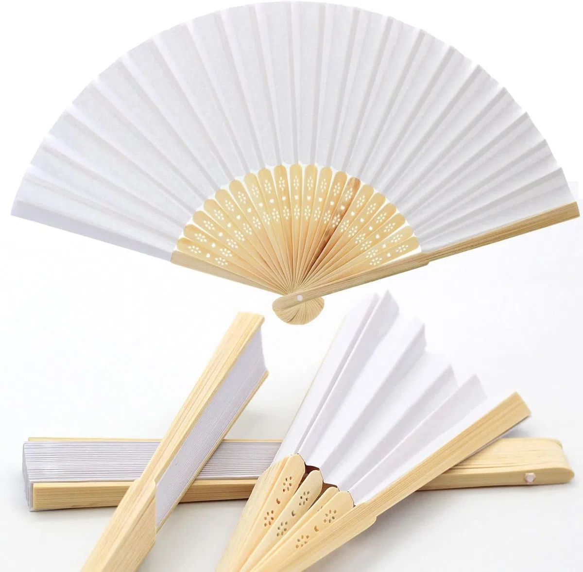 GeDi - Ventagli di Legno bambù e Carta Bianca – Perfetti per Matrimoni, Eventi, Segnaposto, Chiesa e Feste (48 Pezzi)